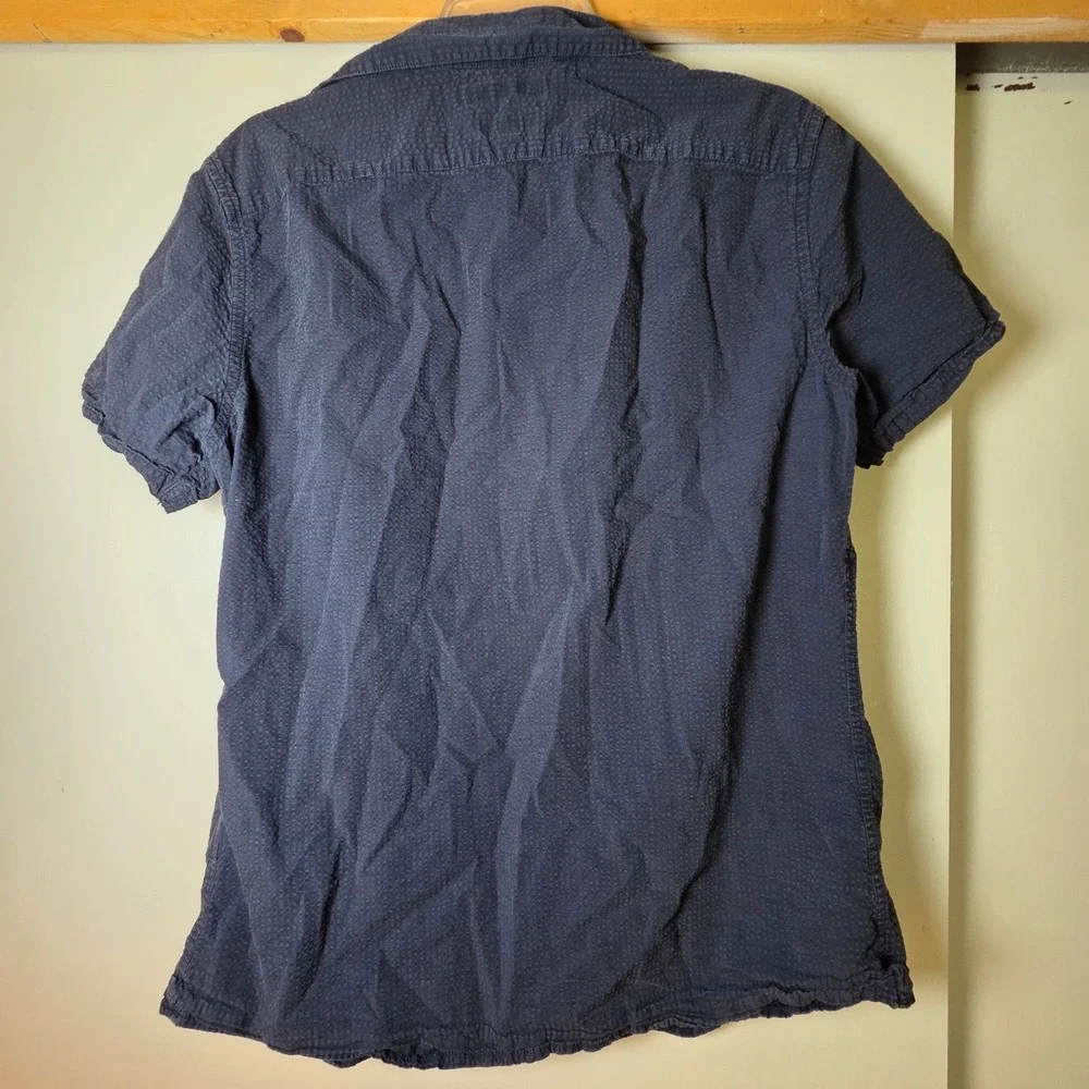 Banana Republic Mens M 100% Cotton Short Sleeve Navy Button Down Classic Coastal